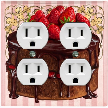 Metal Light Switch Plate Cover Elegant Strawberry Cake Striped Wallpaper Pink CAK054