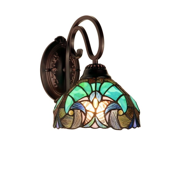 Chloe Lighting Liaison Victorian 1-Light Glass Wall Sconce in Bronze/Blue