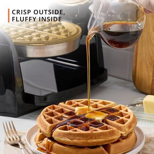 Waffle Maker, Rotating Belgian Waffle Maker, 180° Flip Waffle Iron, Ceramic Non-Stick Plate, 3 Browning Control Levels, Foldable Cool Touch Handle, Removable Drip Tray, Stainless Steel