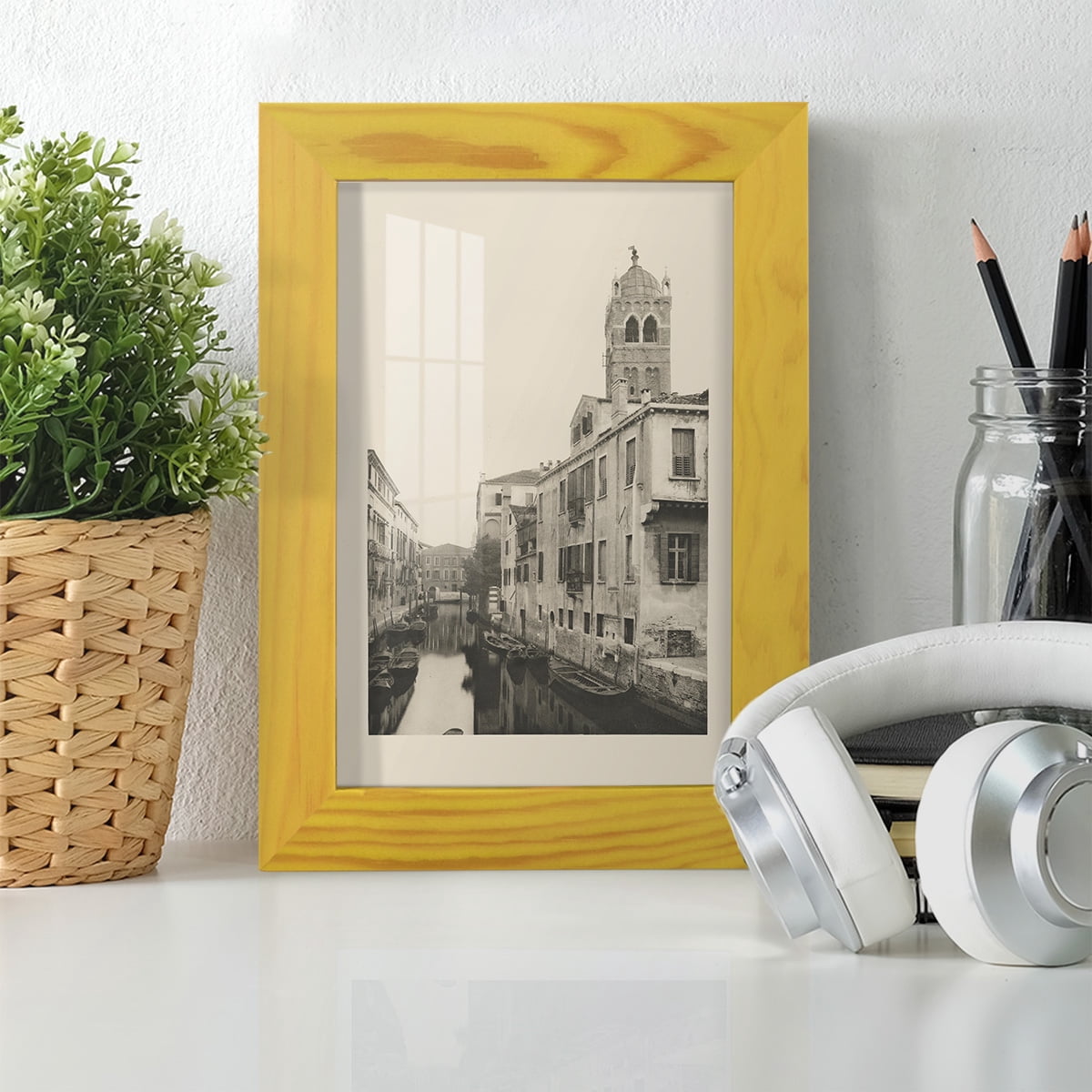 Vintage Views of Venice VII - Framed Print w/glass - Sunflower Yellow