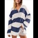 thumbnail image 2 of Suéteres de Cuello en V y Larga con Botones y Bloques de Color A Rayas para Mujer, Moda de Otoño 2025, Talla Grande y Azul S, 2 of 7