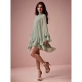 thumbnail image 2 of Mint Green High-Neck Flare Sleeve Ruffle Hem Mini Dress with Tie Back, 2 of 30