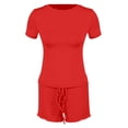 thumbnail image 7 of Short Sets for Women Slim Fit Short Sleeve Crewneck Crop T Shirt and Shorts 2 Piece Matching Set Womens Lounge Set, 7 of 7
