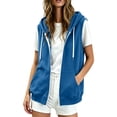 thumbnail image 3 of Vmvidoty Women's Lightweight Hooded Vest Sleeveless Full Zip-up Hoodie Drawstring Sweatshirt with Pockets Basic Solid Jacket Vests Blue 2XL, 3 of 9
