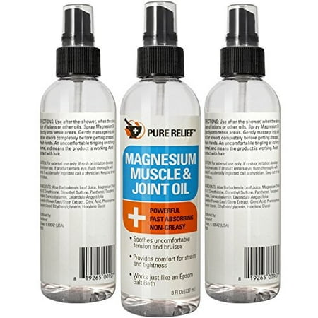 Pure Relief Magnesium Oil Spray with Aloe Vera and lavender. Magnesium Oil for Sore Muscles, Strains, Back pain, Joint Pain. Non-irritating. 8