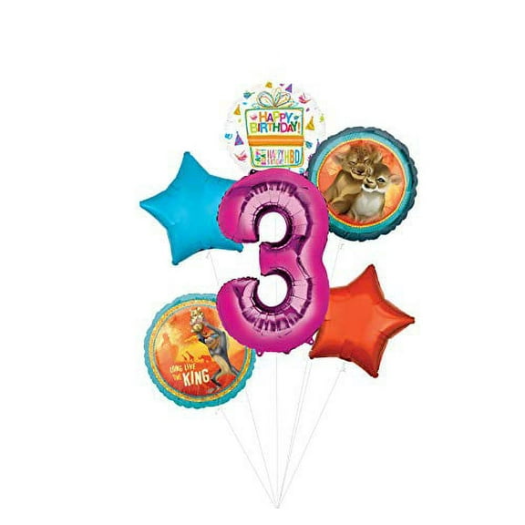 Lion King Party Supplies 3rd Birthday Balloon Bouquet Decorations - Pink Number 3