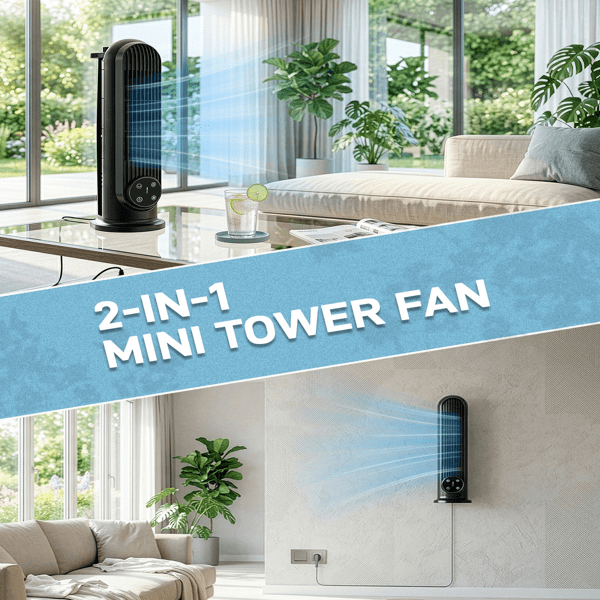 Alvantor 16-Inch Mini Tower Fan with Remote, 3 Speeds, Oscillation, 9-Hour Timer, Floor or Wall Mount, Black
