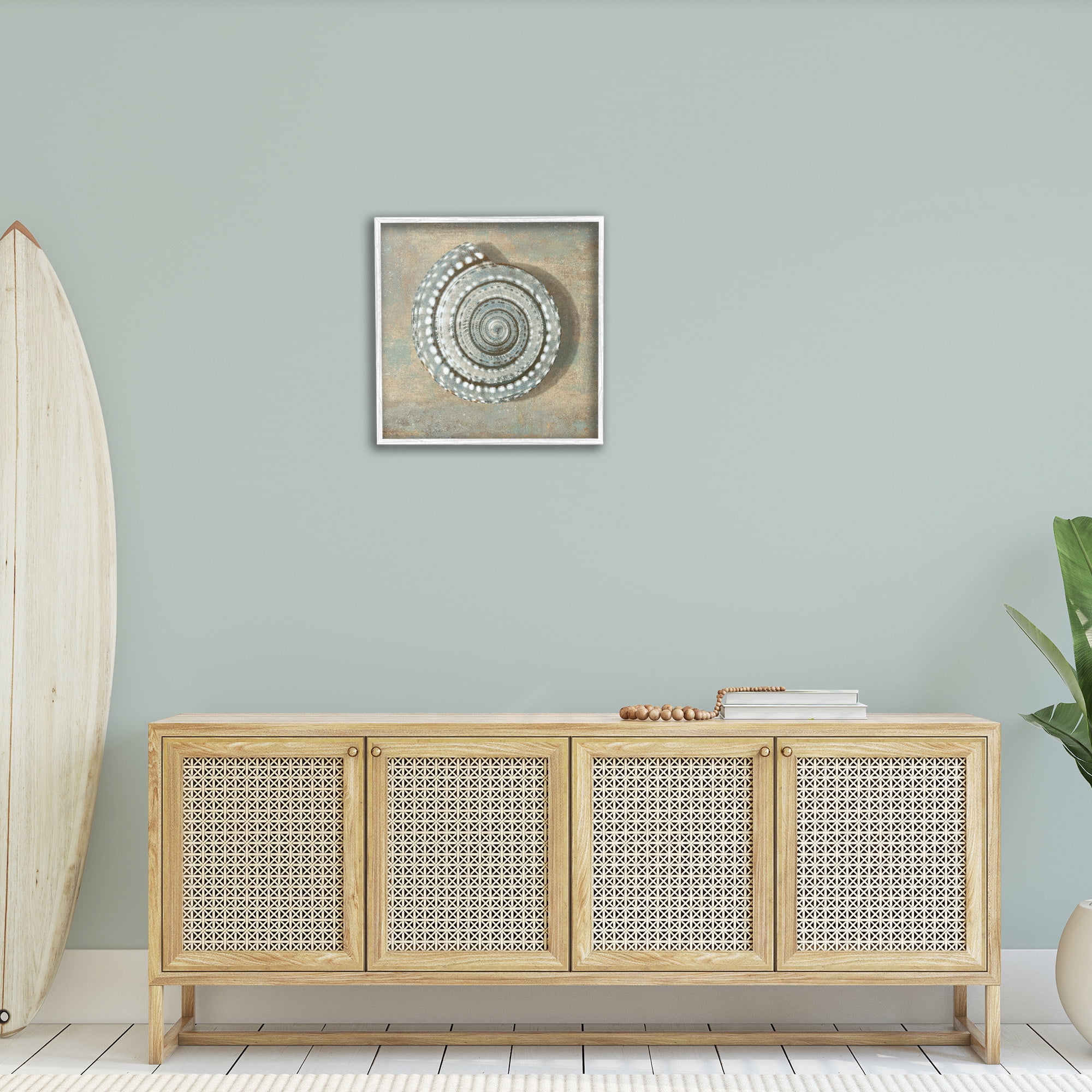 Stupell Industries Spiral Shell Beach Objects Design Nature Painting White Framed Art Print Wall Art, 24 x 24
