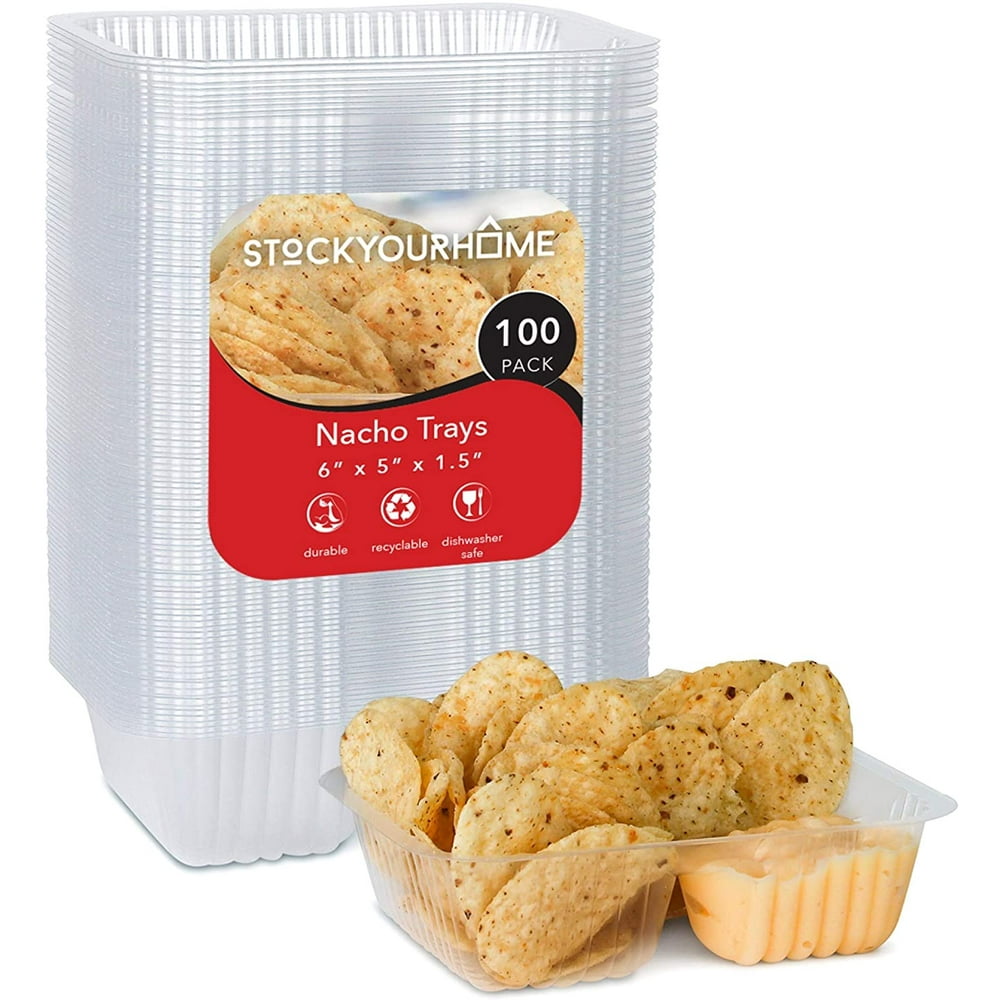 Stock Your Home Disposable Plastic Nacho Trays, 100 Count, 12oz, 6x5