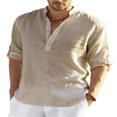 thumbnail image 3 of Nueva blusa casual de algodón y lino para hombre, blusa holgada larga, 3 of 7