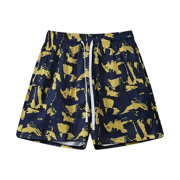 UVEASISHA Shorts for Men Casual,Men's Beach Camo Shorts Drawstring Stretch Waist Summer Quick Dry Surfing Swim Trunks Athletic Gym Golf Shorts 2025 Yellow,M