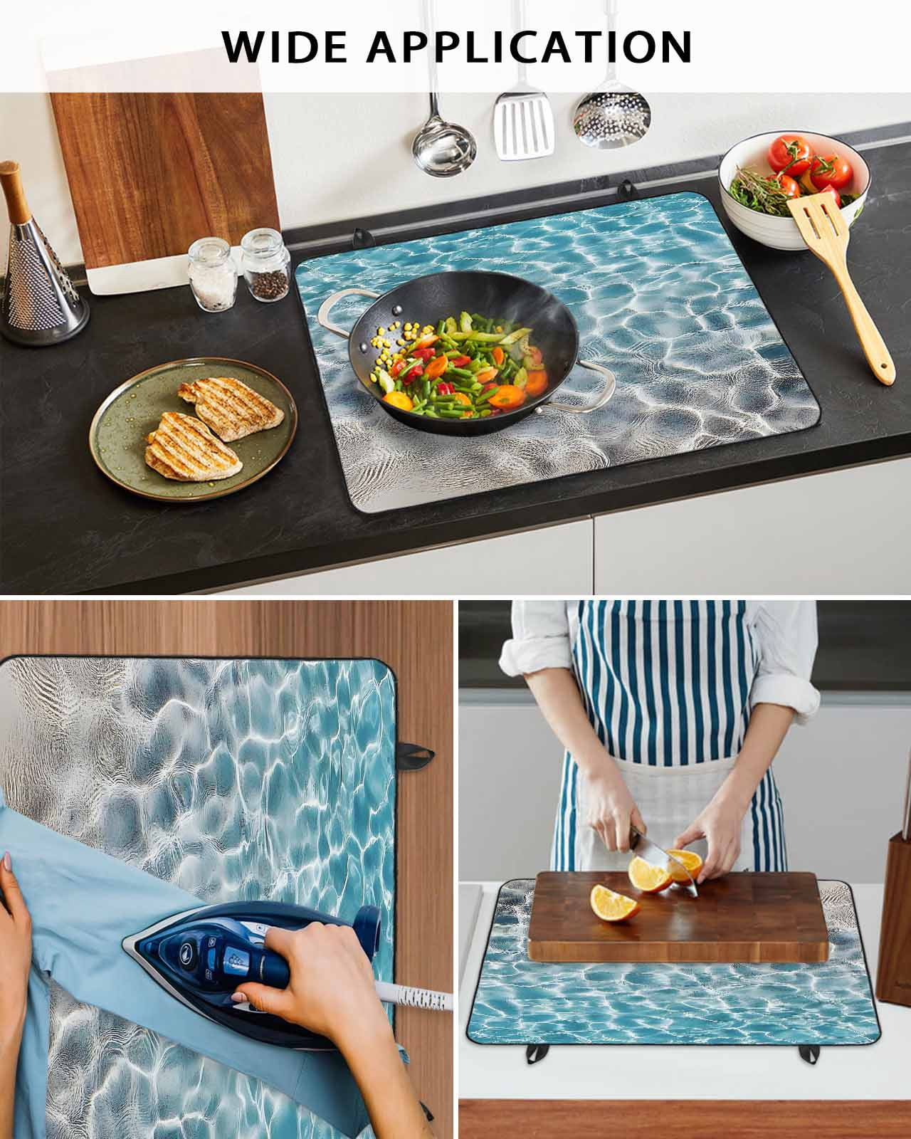 nqOlkjepod Large Induction Cooktop Protector Mat 36"x21", Summer Ocean Stove Top Covers for Electric Stove, Blue Water Ripple Farmhouse Texture Stove Burner Cover Mats, Glass Top Stove Cover