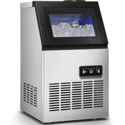 Commercial Ice Maker Machine 120LBS/24H Ice Maker, Stainless Steel Freestanding Ice Machine with 33LBS Storage Capacity, Self-Cleaning, 2 Water Inlet Modes,Ideal for Restaurant,Home,Bar