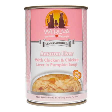 Weruva Human Style Grain-Free Amazon Liver with Chicken & Chicken Liver in Pumpkin Soup Wet Dog Food, 14 Oz, 12