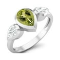 thumbnail image 2 of 1.25 Cts Bezel set Pear Peridot 925 Sterling Silver Three Stone Women Valentines Day Gifts Ring, 2 of 4