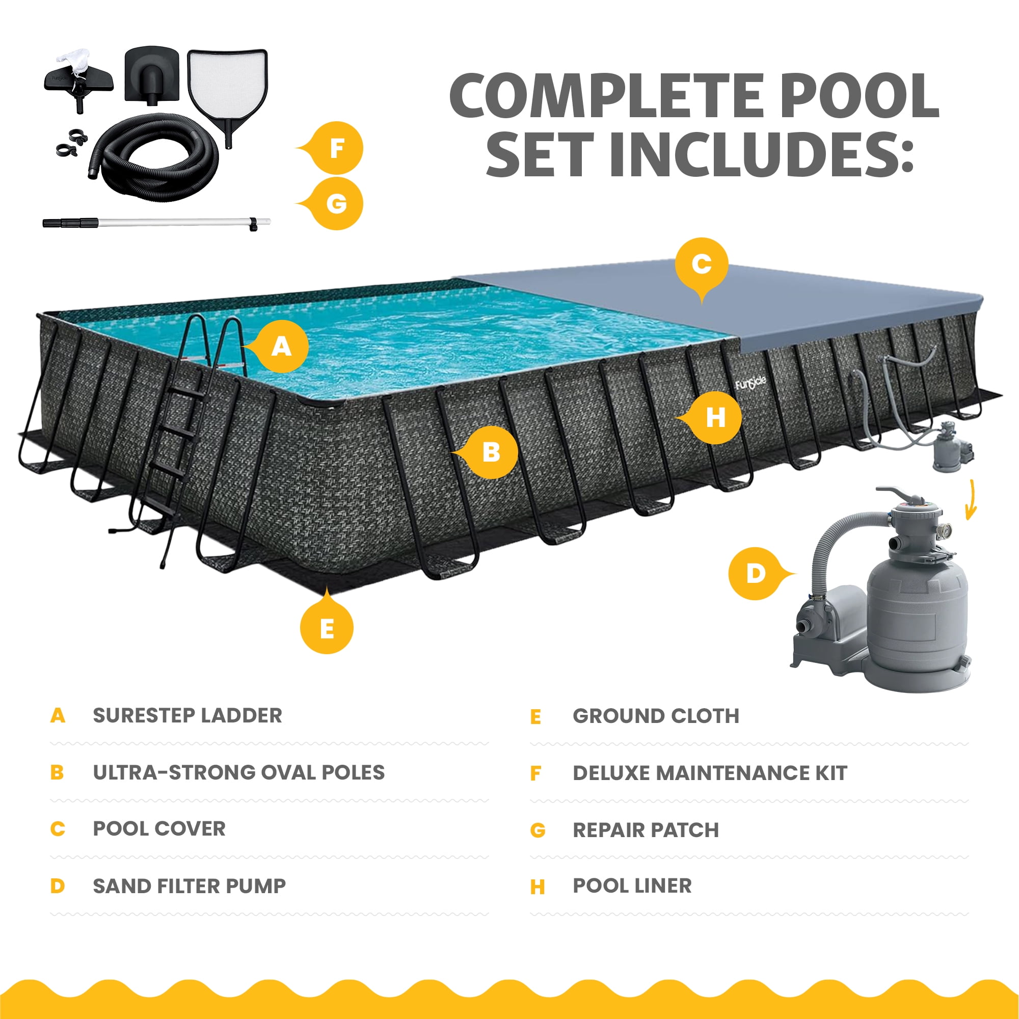 Funsicle 32' x 16' x 52" Oasis Designer Rectangular Above Ground Pool – Complete Set with Pump