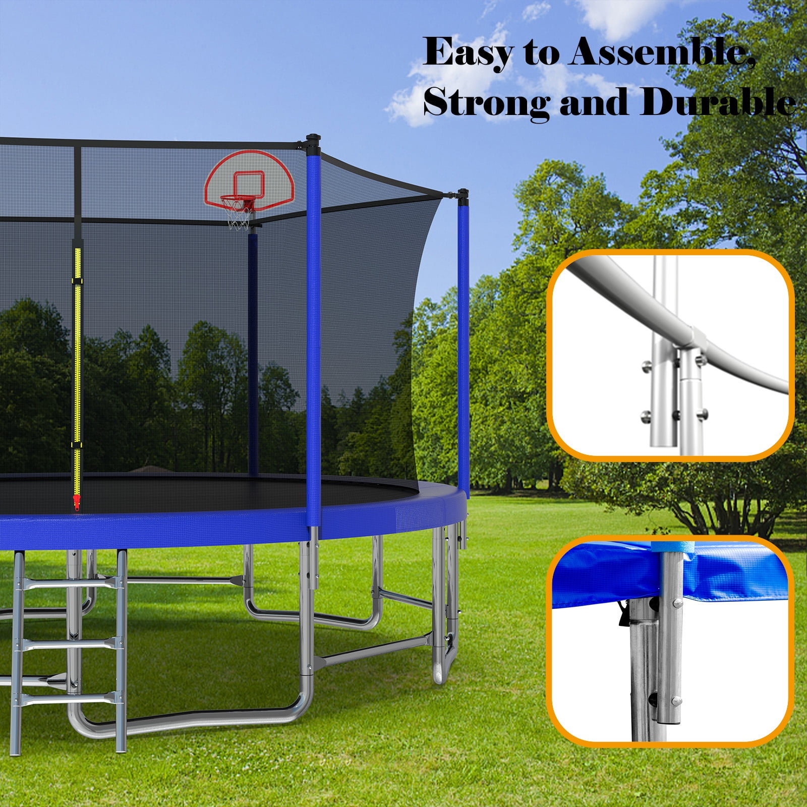 16FT Kids Trampoline with Hoop - Outdoor Trampoline W/Enclosure Net & Ladder, XXL Round Trampolines with Steel Support, Max Weight Capacity 1320LBS