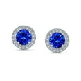 thumbnail image 2 of Bling Jewelry Womens Round Solitaire Halo Blue CZ Stud Earrings.925 Sterling Silver 8MM, 2 of 6