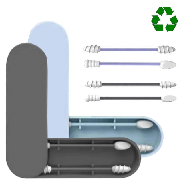 Reusable Cotton Swab, Set Of 4 Washable Soft Silicone Swabs - Double Head - Ear Cleaning And Eye Makeup - Hygienic Storage Box (pink + Green)