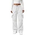 thumbnail image 2 of Cargo Pants for Girls Baggy Y2K Parachute Pants with Pockets Elastic Waist Wide Leg Casual Streetwear, XL, 2 of 6