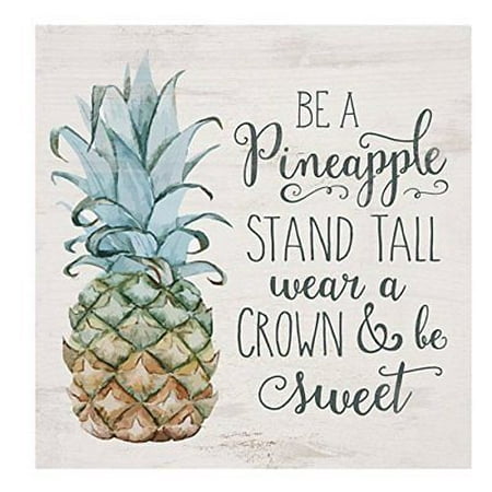 Pineapple Decor - BE A PINEAPPLE Wear A Crown, Be Sweet, Distressed Wood Block Sign, 5.5