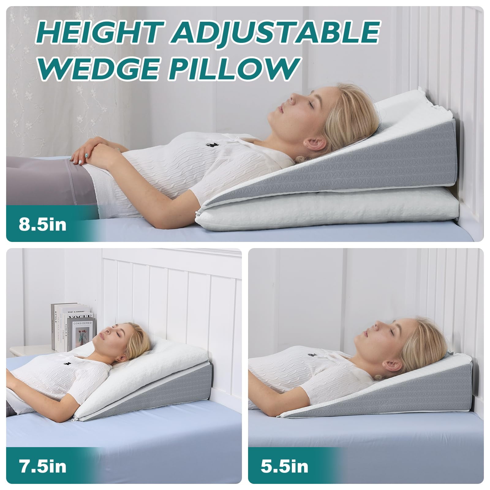 Baibu Adjustable Wedge Pillow for Sleeping Memory Foam Tufed Top Pillow Wedge for After Surgery Back Support Leg Elevation