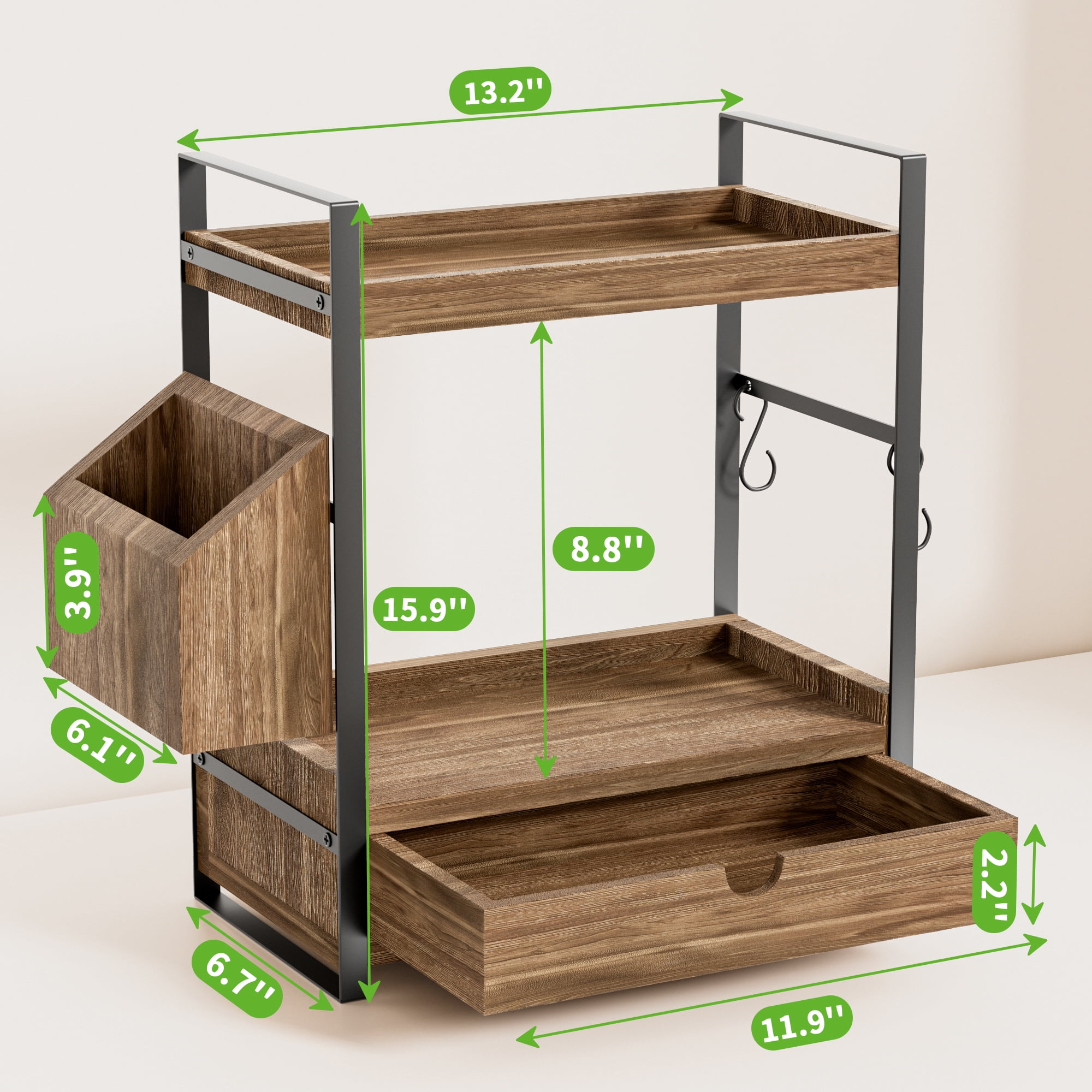 Gijjgole 2-Tier Bathroom Counter Organizer with Drawer and Basket, Wood Countertop Organizer for Storage, Skincare Organizers for Vanity, Counter Shelf for Bathroom Organization