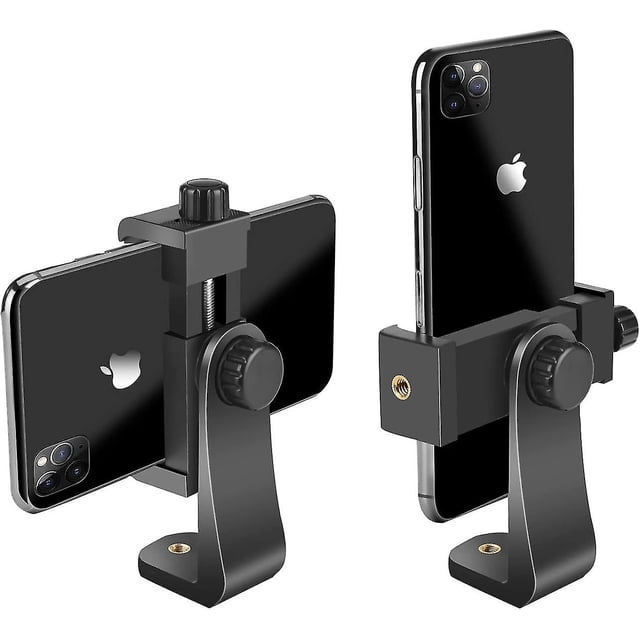 Adaptador de trípode vertical y horizontal con soporte giratorio y tornillo de 1/4"/clip ajustable para iPhone, teléfonos Android y palos de selfie.