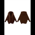 thumbnail image 3 of Chaqueta con Capucha y Cuello en V de Larga de Color Liso para Mujer, Informal, Holgada, de Felpa, Sin Botones. Color Café XXL, 3 of 7