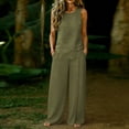 thumbnail image 2 of Zynoxe Womens Two Piece Linen Sets Elegant Button Tank Top Wide Leg Pants Plus Size Outfits Summer Business Casual Outfits with PocketsGreenL, 2 of 7