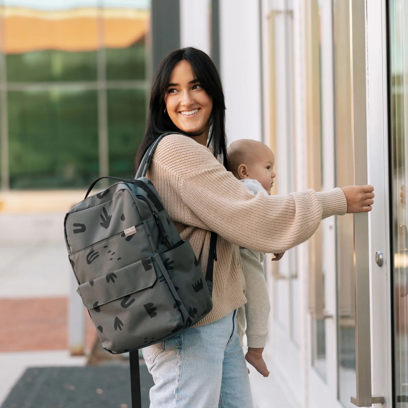 Red Rovr Roo Lightweight Backpack Diaper Bag - Charcoal Doodle