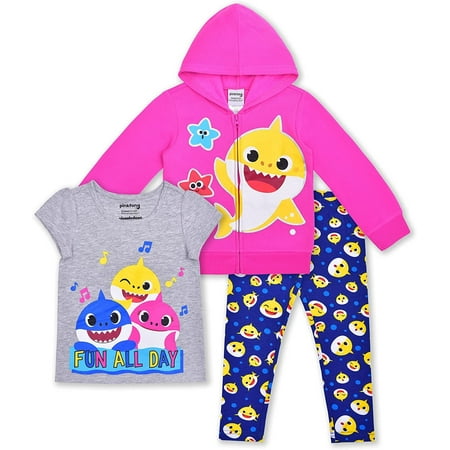 

Baby Shark Daddy Shark and Mommy Shark Girls 3 Piece Hoodie Short Sleeve and Legging Set Toddler