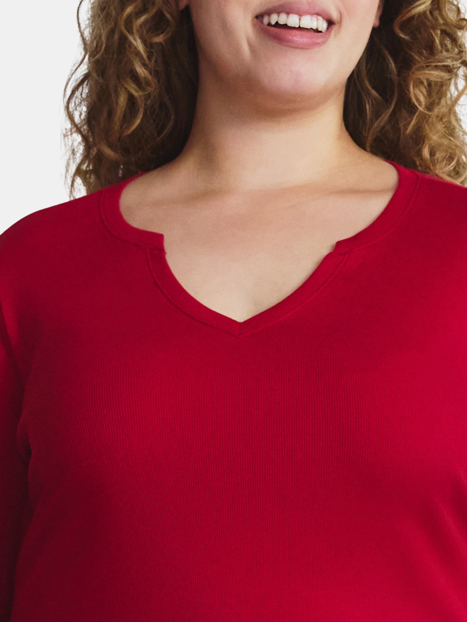 Terra & Sky Women's Plus Long Sleeve Notch Neck Top, Sizes 0X-5X