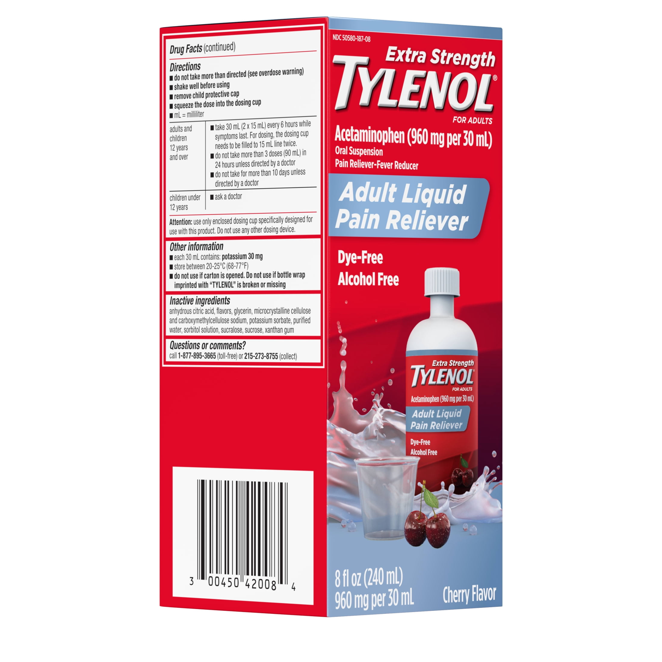 Tylenol Adult Liquid Pain Reliever & Fever Reducer, Cherry, 8 fl. oz