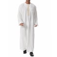 thumbnail image 4 of Muslim Thobe for Men Frog Buckle Mens Caftans Big and Tall Mens Soft Arab Thobe with Pocket and Embroidery Size 3XL White, 4 of 9