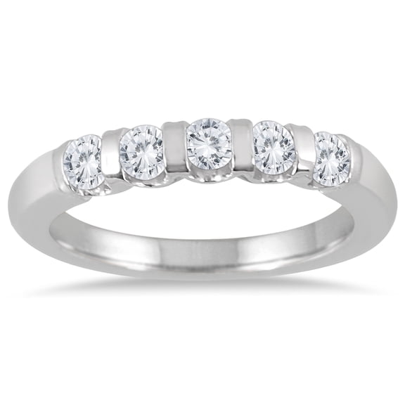 SZUL Women's 1/2 Carat TW Five Stone Bar Set Diamond Wedding Band in 14K White Gold (J-K-L Color, I2-I3 Clarity)