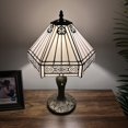 thumbnail image 3 of Tiffany Table Lamp White Hexagon Stained Glass LED Bulb Included or Living Room Bedroom Bedside 19"H*12"W, 3 of 6
