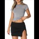 thumbnail image 2 of Camisetas Básicas para Mujer, Top Corto Ajustado de Corta, Camisetas Ajustadas para Salir, Ropa de Verano, Tops. Gris L, 2 of 10