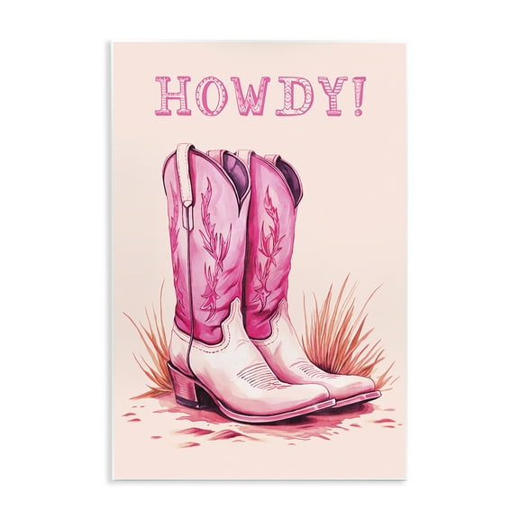 Stupell Industries Pink Cowgirl Boots Howdy Fashion Painting Unframed Art Print Wall Art, 10 x 15
