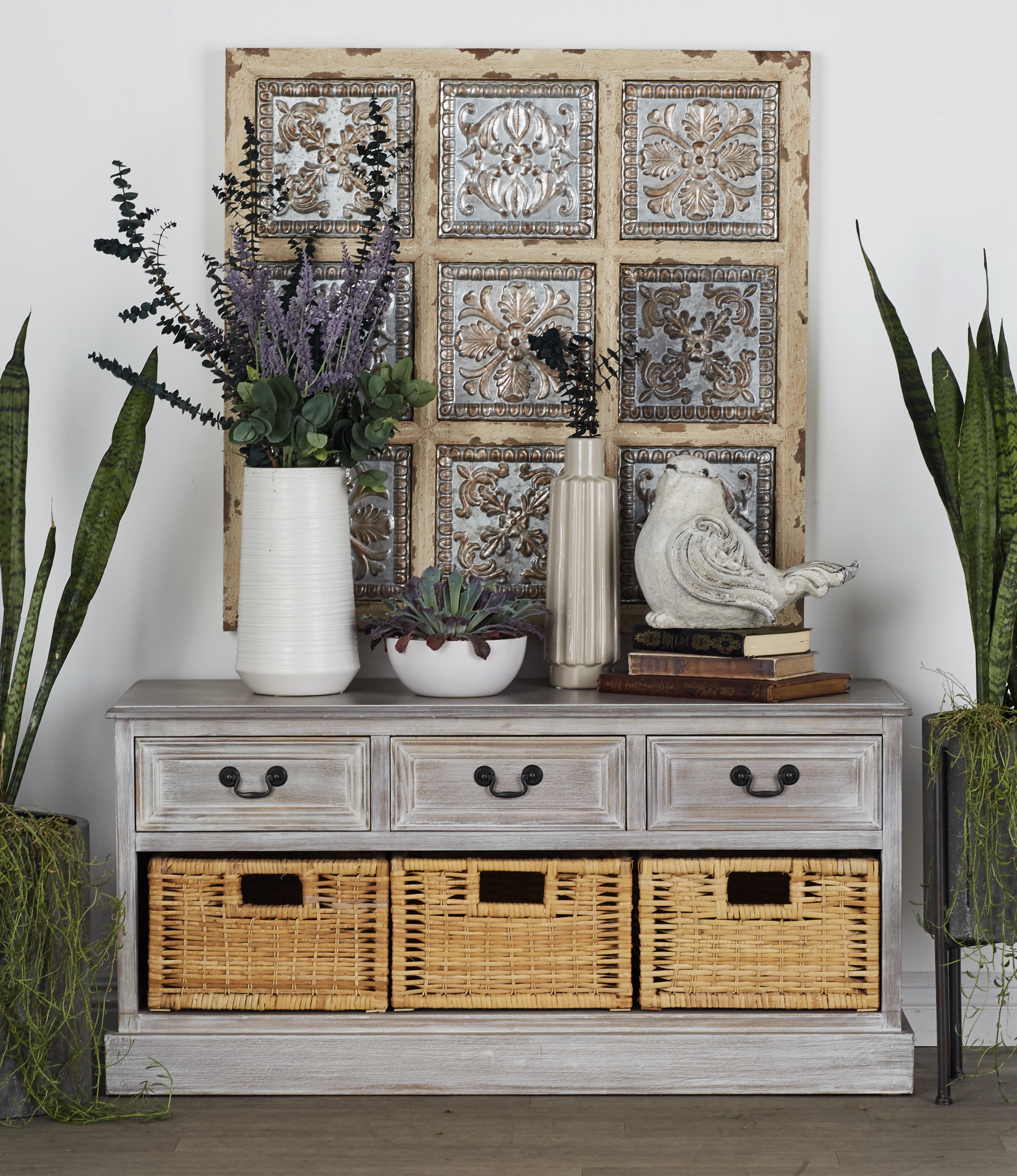DecMode Farmhouse Accent Cabinet For TV And Living Room, Wooden