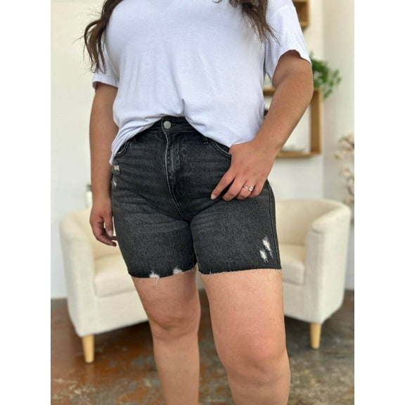 Judy Blue Full Size High Waist Tummy Control Denim Shorts Style #: 150252 - Rosa Apparel