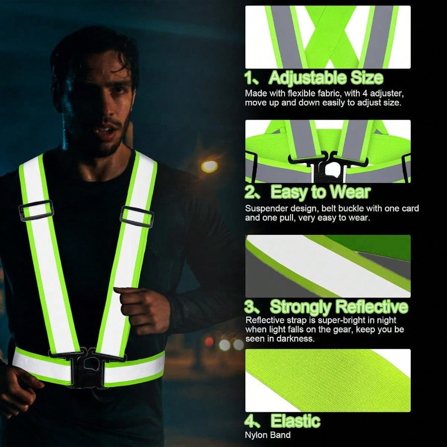Reflective Safety Vests Adjustable Elastic High Visibility Straps For Men Women Walking Running Cycling Work