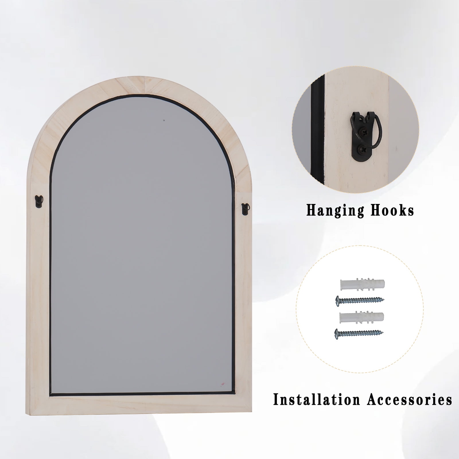 Anyrose 36.2"x24" Arch Wooden Framed Vanity Bathroom Mirror, White