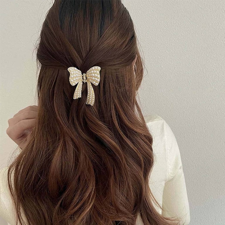 Pearl Hair Claw Clamps Gold Metal Hair Claw Clips Bowknot  display picture 2
