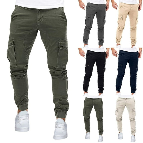 UVEASISHA Cargo Pants for Men Casual,Men's Multic Pocket Pants Slim Fit Hiking Cargo Pant Flex Stretch Joggers Work Pants with Elastic Ankle Cuff Sales Today,Army Green,2XL