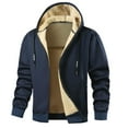 thumbnail image 2 of Huowey Mens Coat Winter Warm Thick Fuzyy Wool Thermal Lined Solid Color Full Zip Hooded Jacket Soft Comfy Outdoor Casual Comfortable Athletic Dailywear,Navy,M, 2 of 4