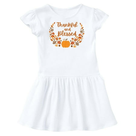 

Inktastic Thankful and Blessed Pumpkin and Fall Leaves Gift Toddler Girl Dress