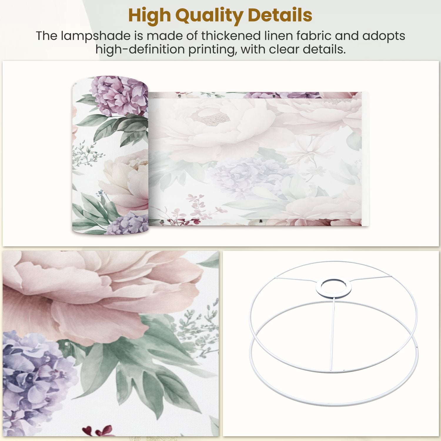 Lamp Shades Set of 2 Seamless floral peonies light watercolor botanical Rose 13" x 13" x 10" Lampshade for Table Lamps Floor Lamps Lamp Shade Replacement Easy Assembly Required