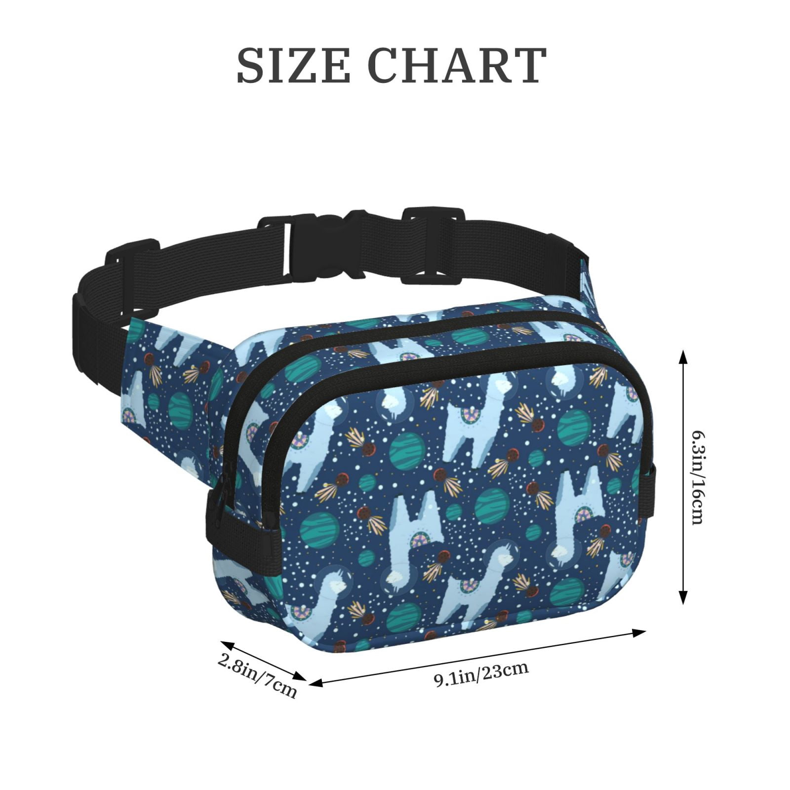 Picia Alpaca Astronaut in Space Print Square Double-Layer Waist Bag Mini Adjustable Waist Belt Bag Exercise Running Travel Hiking
