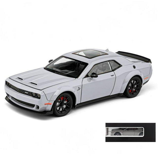 1:24 Dodge Challenger Hellcat Redeye Alloy Diecast Car Model High Simulation Ornament Toy Sound & Light Pull Back Holiday Gifts Grey Box